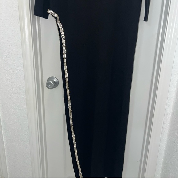 Fashion Nova Black Long Sleeve Maxi Dress w/ Rhinestone Slit XL - Picture 3 of 11